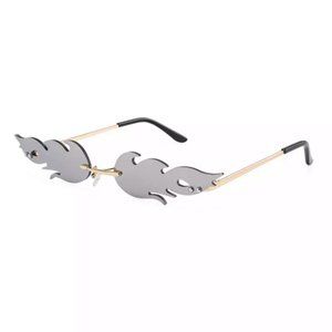 New Shiny Silver Fire Flame UV400 Sunglasses